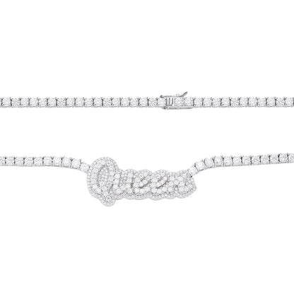 Sterling silver queen necklace encrusted with sparkling crystals for a glamorous look