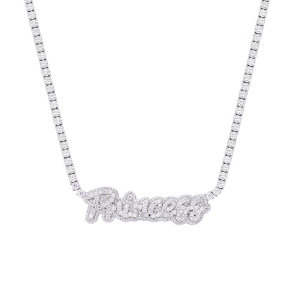 Sterling Silver Round Moissanite Princess Word Designer 18 Inch Necklace RP 15-3/4 Cttw