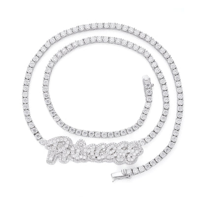 Sterling Silver Round Moissanite Princess Word Designer 18 Inch Necklace RP 15-3/4 Cttw