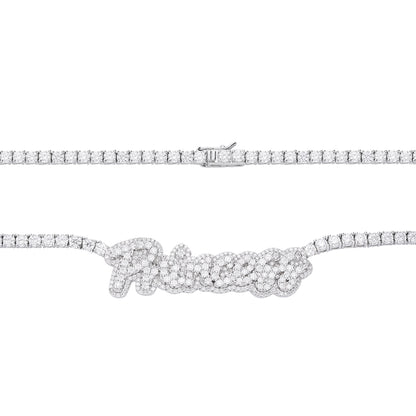 Sterling Silver Round Moissanite Princess Word Designer 18 Inch Necklace RP 15-3/4 Cttw