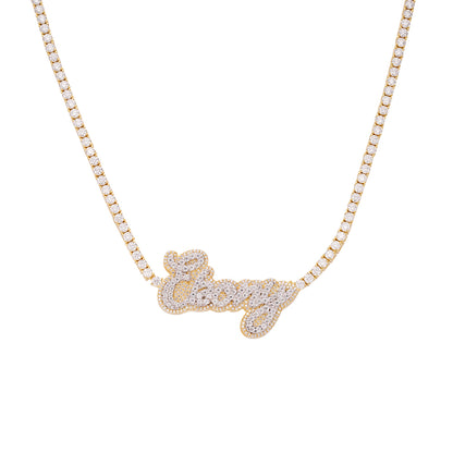 Sterling Silver Round Moissanite Ebony Word Designer 18 Inch Necklace RP+GP 16-1/8 Cttw