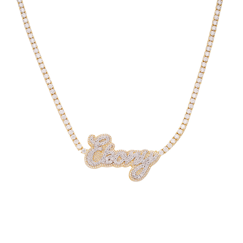 Sterling Silver Round Moissanite Ebony Word Designer 18 Inch Necklace RP+GP 16-1/8 Cttw