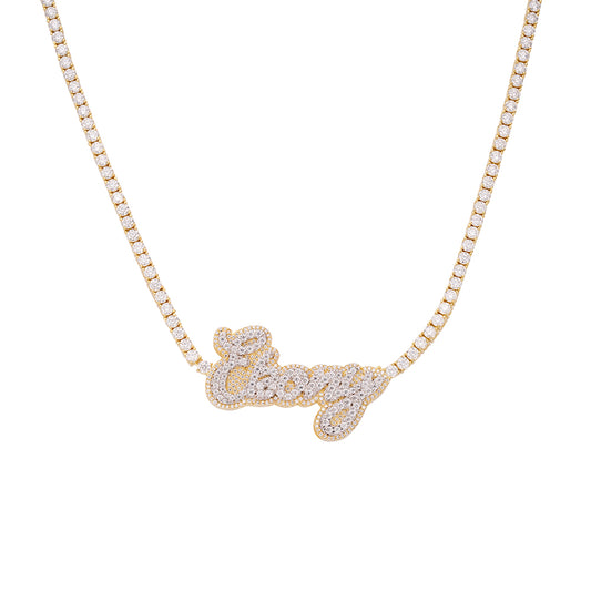 Sterling Silver Round Moissanite Ebony Word Designer 18 Inch Necklace RP+GP 16-1/8 Cttw