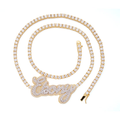 Sterling Silver Round Moissanite Ebony Word Designer 18 Inch Necklace RP+GP 16-1/8 Cttw