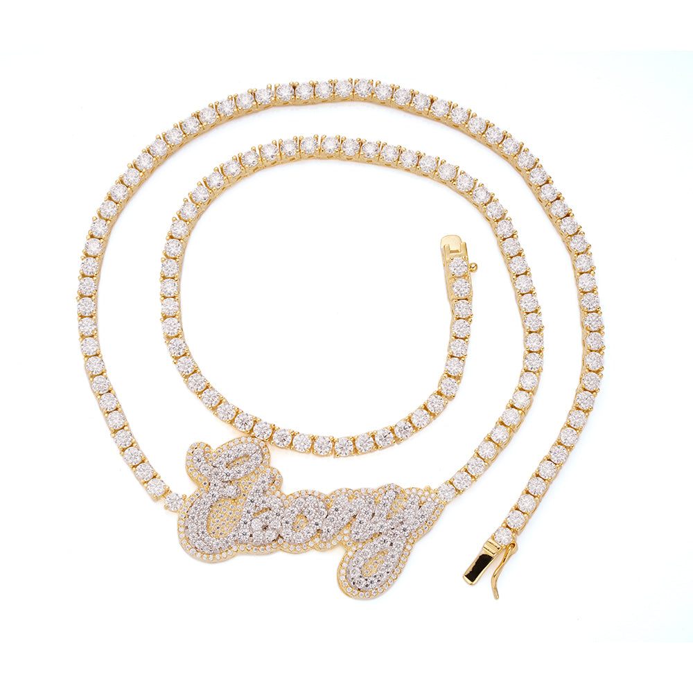 Sterling Silver Round Moissanite Ebony Word Designer 18 Inch Necklace RP+GP 16-1/8 Cttw