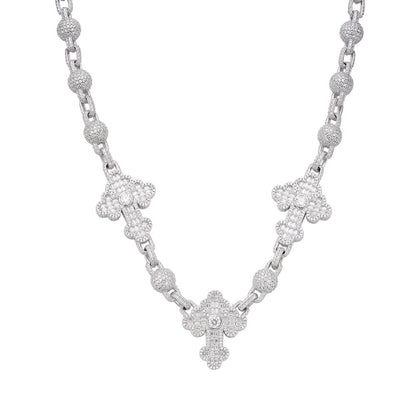 Sterling Silver Round Baguette Moissanite Cross Religious 22 Inch Necklace RP 38-1/3 Cttw