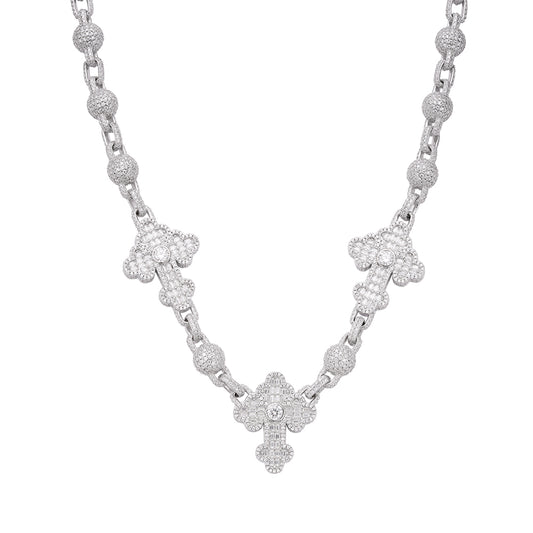 Sterling Silver Round Baguette Moissanite Cross Religious 22 Inch Necklace RP 38-1/3 Cttw