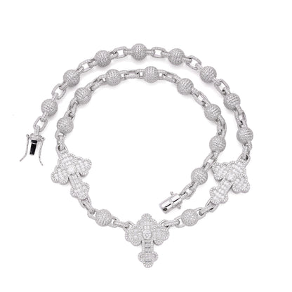 Sterling Silver Round Baguette Moissanite Cross Religious 22 Inch Necklace RP 38-1/3 Cttw