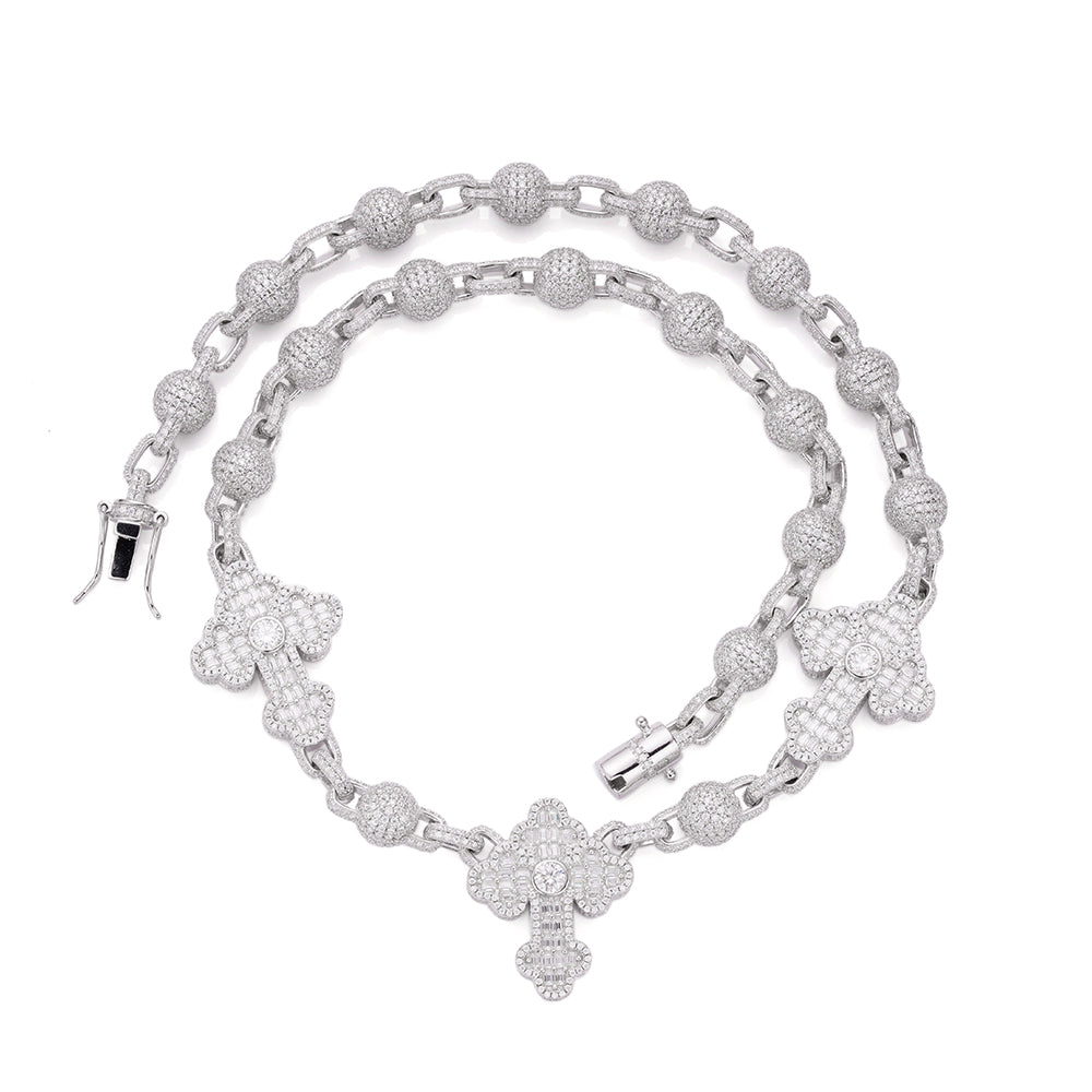 Sterling Silver Round Baguette Moissanite Cross Religious 22 Inch Necklace RP 38-1/3 Cttw