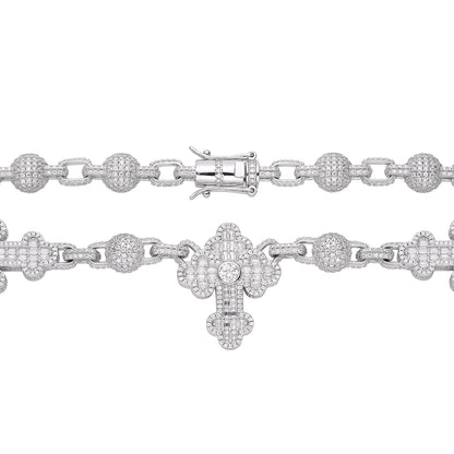 Sterling Silver Round Baguette Moissanite Cross Religious 22 Inch Necklace RP 38-1/3 Cttw