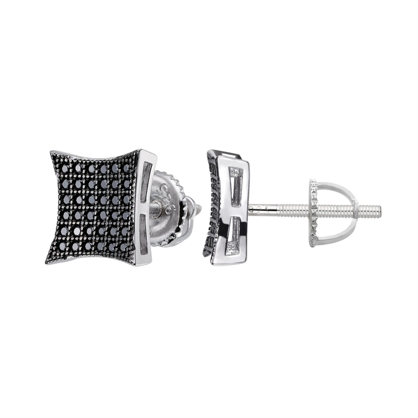 S.Silver Round Black Moissanite Square Shape Stud Earrings BP+RP 1/2 Cttw