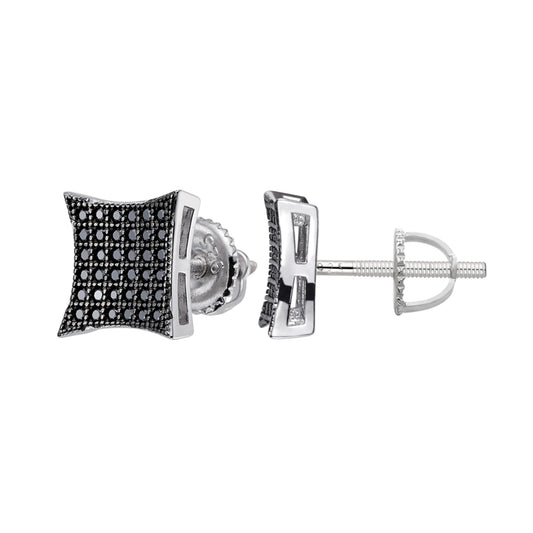 S.Silver Round Black Moissanite Square Shape Stud Earrings BP+RP 1/2 Cttw