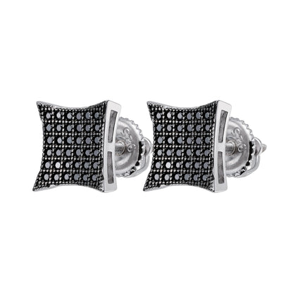 Elegant black moissanite stud earrings with a unique square design and silver settings