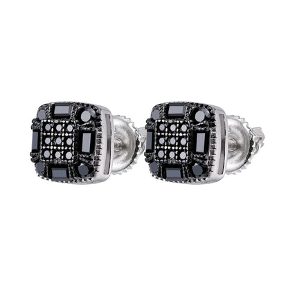 Elegant black moissanite stud earrings with a square design and intricate detailing from Royal Jewelry and Watches