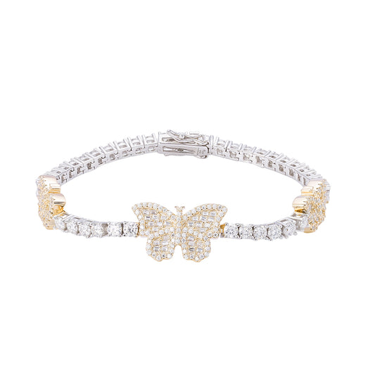 Sterling Silver Round Baguette 3mm Tennis Moissanite Butterfly Designer 7Inch Bracelet RP+GP 6 Cttw