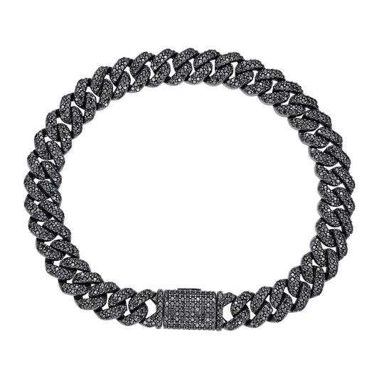 Sterling Silver 8mm Round Black Moissanite Miami Cuban 8 Inch Mens Bracelet BP+BP 5 Cttw