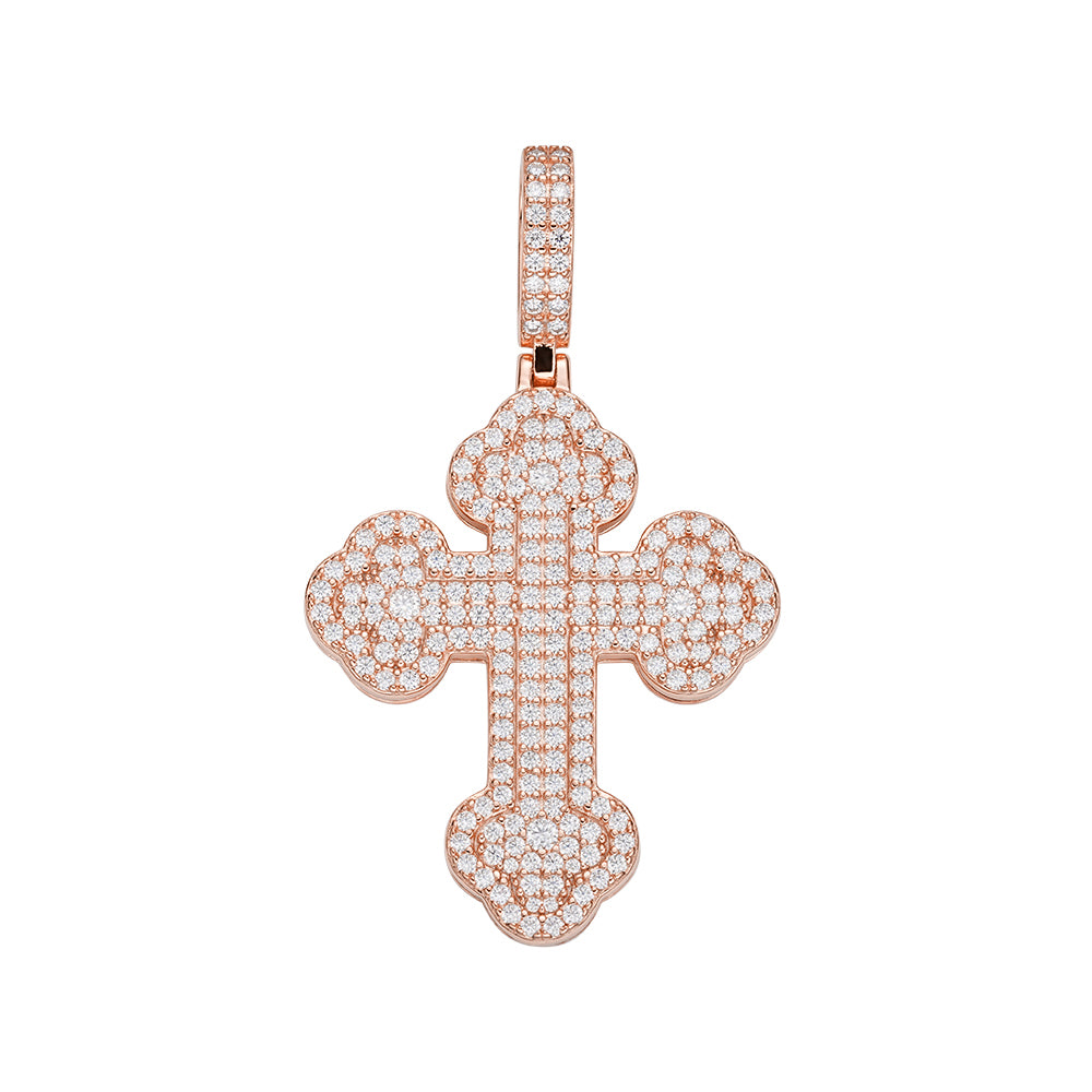 Sterling Silver Round Baguette Moissanite Cross Religious Pendant Rose Gold Plated 2-3/4 CT
