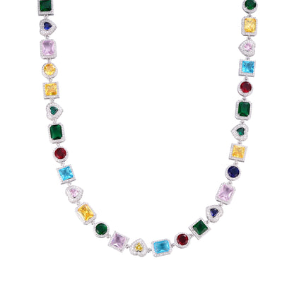 Sterling Silver Round Moissanite Heart with Color Stone Designer 22 Inch Necklace RP 10-7/8 Cttw