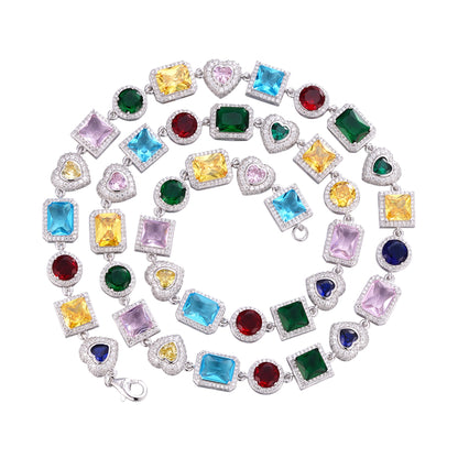 Sterling Silver Round Moissanite Heart with Color Stone Designer 22 Inch Necklace RP 10-7/8 Cttw