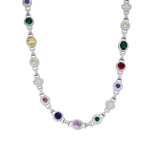 Sterling Silver Round Moissanite with Color Stone Designer 22 Inch Necklace RP 17-5/8 Cttw