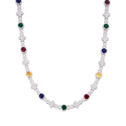 Sterling Silver Round Moissanite Cross Infinity with Color Stone Designer 22 Inch Necklace RP 13 Cttw