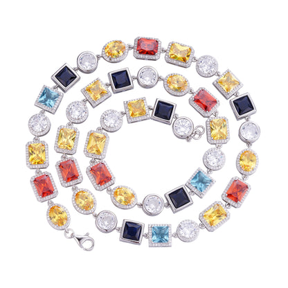 Sterling Silver Moissanite Round with Color Stone Designer 22 Inch Necklace RP 4-1/4 Cttw