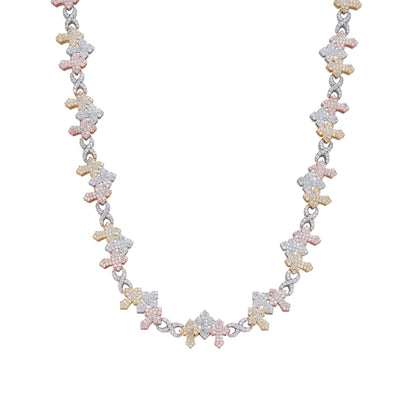 Sterling Silver Round Moissanite Infinity 3 Cross 22 Inch Religious Necklace RP+GP+PP 9-5/8 Cttw