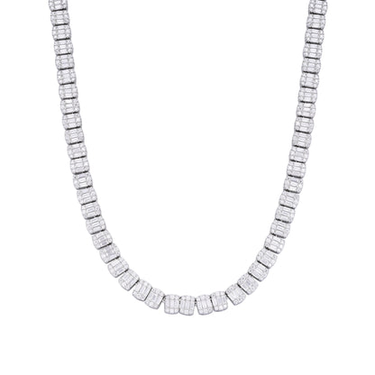 Sterling Silver 7mm Round Baguette Moissanite 20 Inch Designer Necklace RP 23-1/2 Cttw