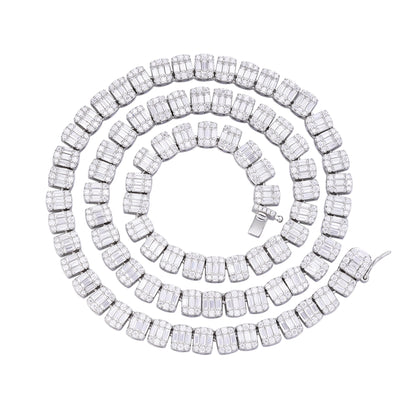 Sterling Silver 7mm Round Baguette Moissanite 20 Inch Designer Necklace RP 23-1/2 Cttw