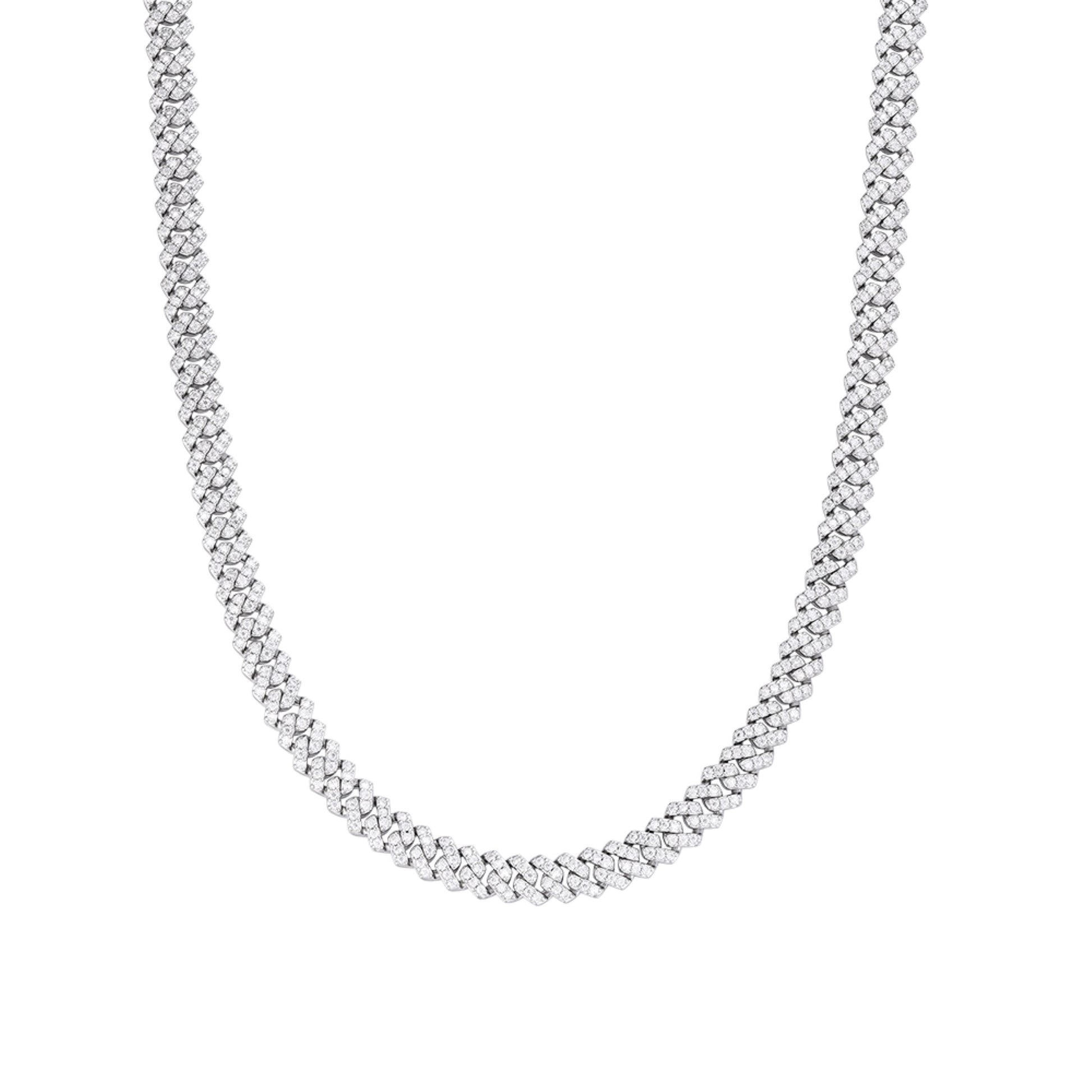 Sterling Silver 6mm Round Moissanite Cuban 22 Inch Necklace Rhodium Plated 5-3/8 CT