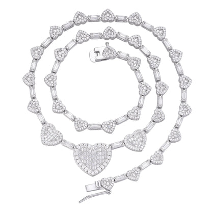 Sterling Silver Round Baguette Moissanite Heart Designer 18 Inch Necklace RP 14-5/8 Cttw