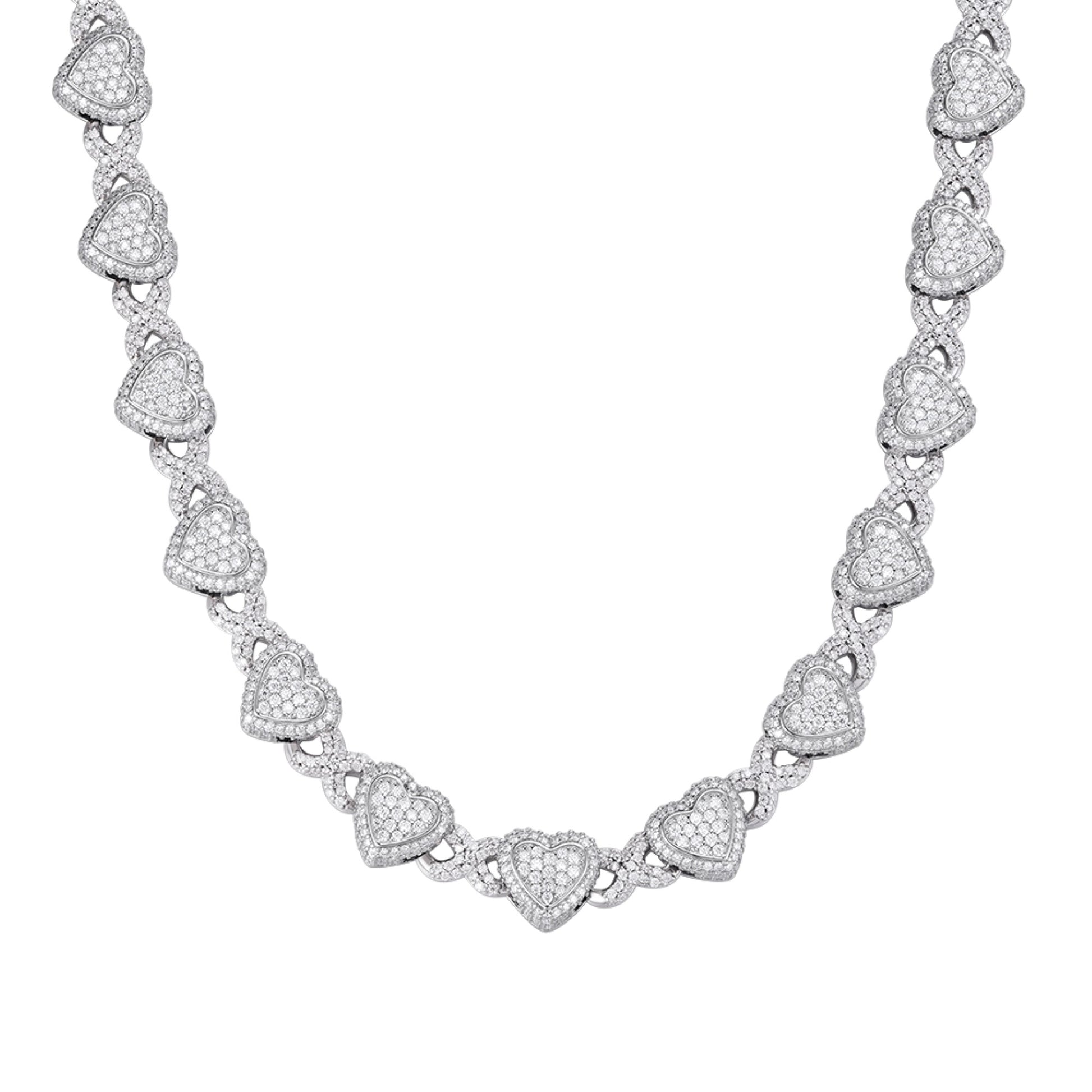 Sterling Silver Round Moissanite Infinity Heart Designer 18 Inch Necklace Rhodium Plated 19 CT