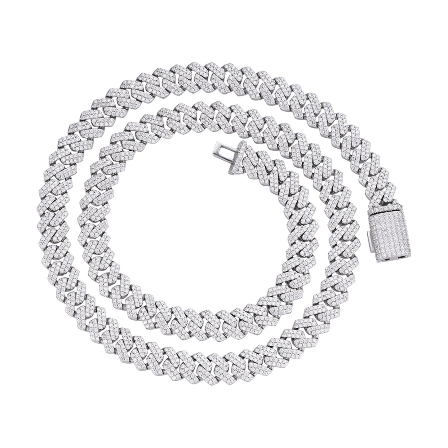 Sterling Silver 8mm Round Moissanite Cuban 22 Inch Necklace PP 8-1/3 Cttw