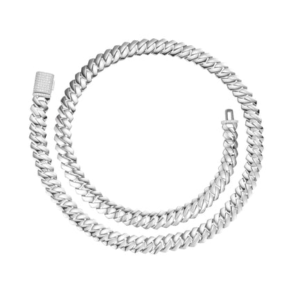 Sterling Silver Round Moissanite 20 Inch Plain Cuban With Iced Out Lock Necklace RP 1/2 Cttw