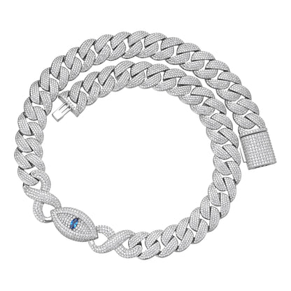 Sterling Silver Round Moissanite 18mm Inifinity Cuban With Evil Eye Designer 22 Inch Mens Necklace RP 35-3/4 Cttw