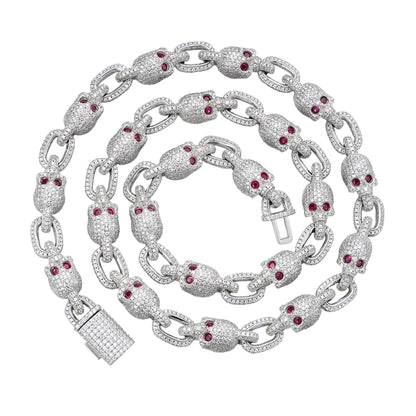 Sterling Silver Round Moissanite With Red Eyes Skull 22 Inch Necklace RP 30-3/4 Cttw