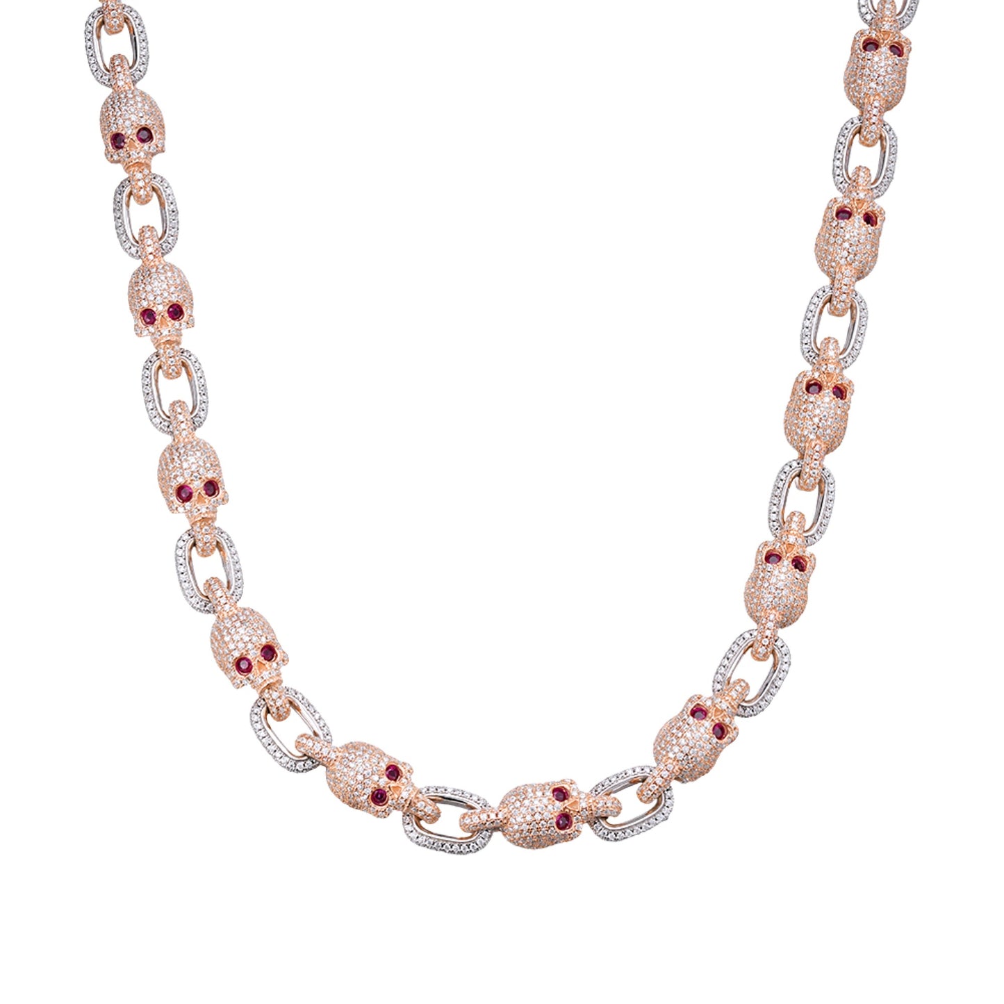 Sterling Silver Round Moissanite With Red Eyes Skull 22 Inch Necklace RP+PP 30-3/4 Cttw