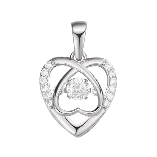 Sterling Silver Round Moissanite Infinity Heart Designer Pendant Rhodium Plated 3/8 CT