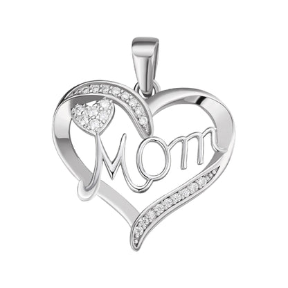Sterling Silver Round Moissanite MOM Heart Designer Pendant RP 1/8 Cttw