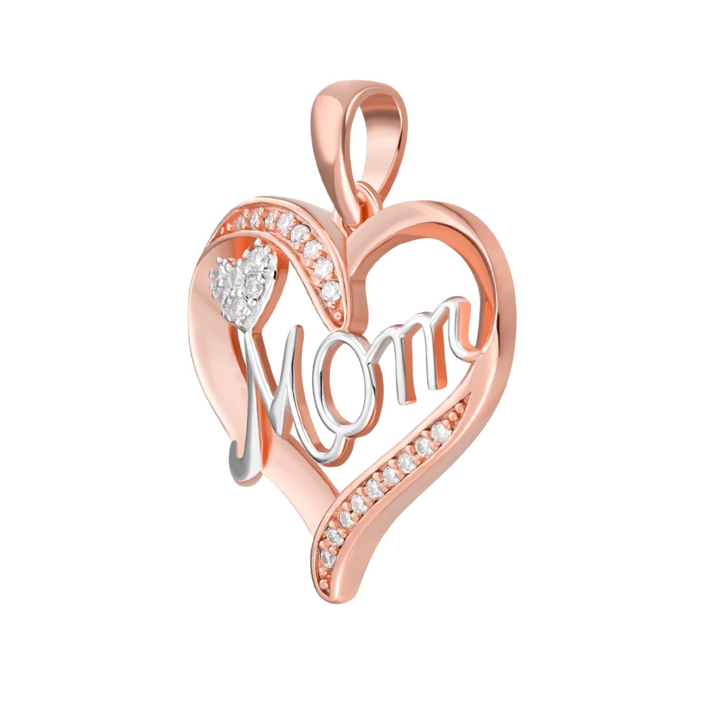 Sterling Silver Round Moissanite MOM Heart Designer Pendant RP+PP 1/8 Cttw
