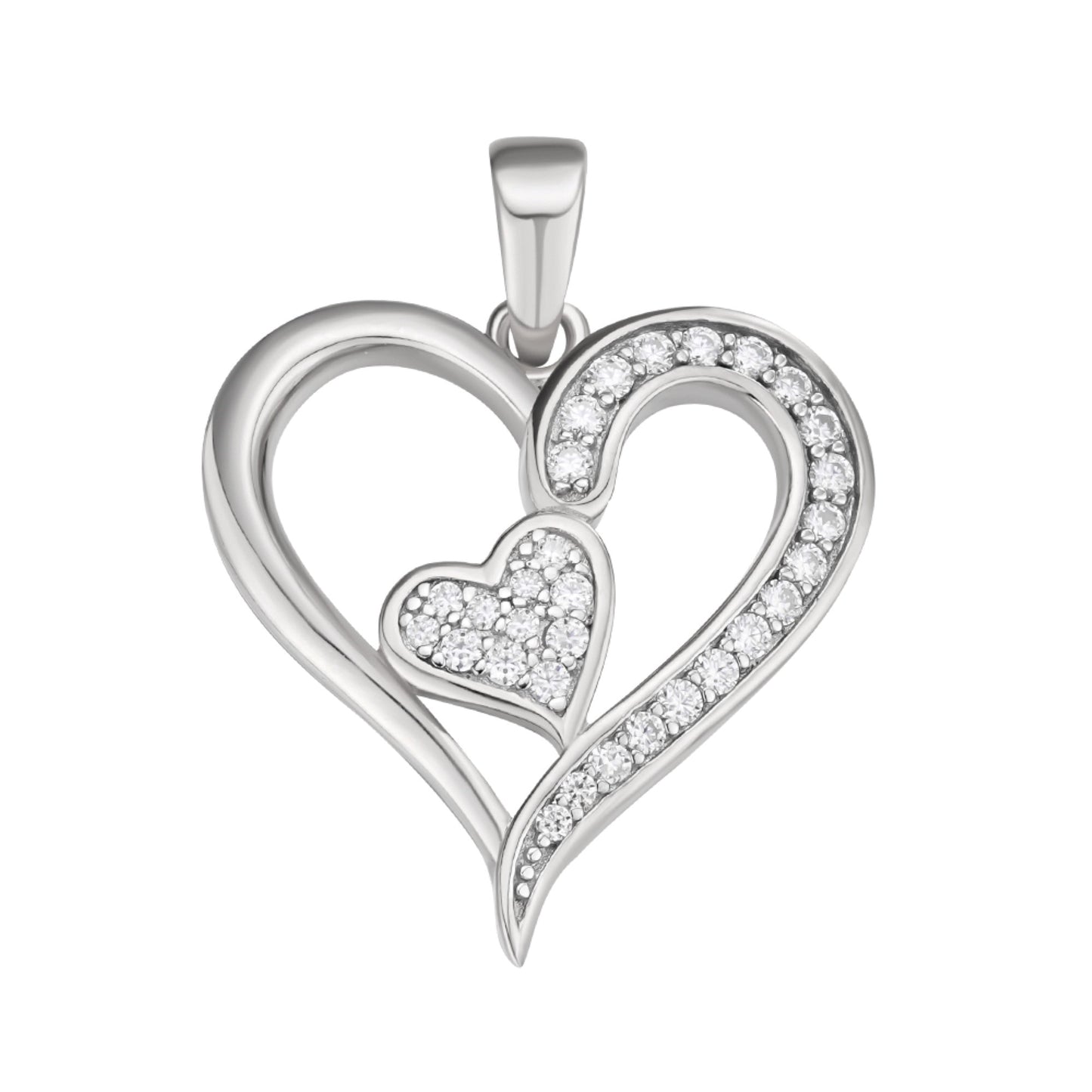 Sterling Silver Round Moissanite Double Heart Designer Pendant RP 1/4 Cttw