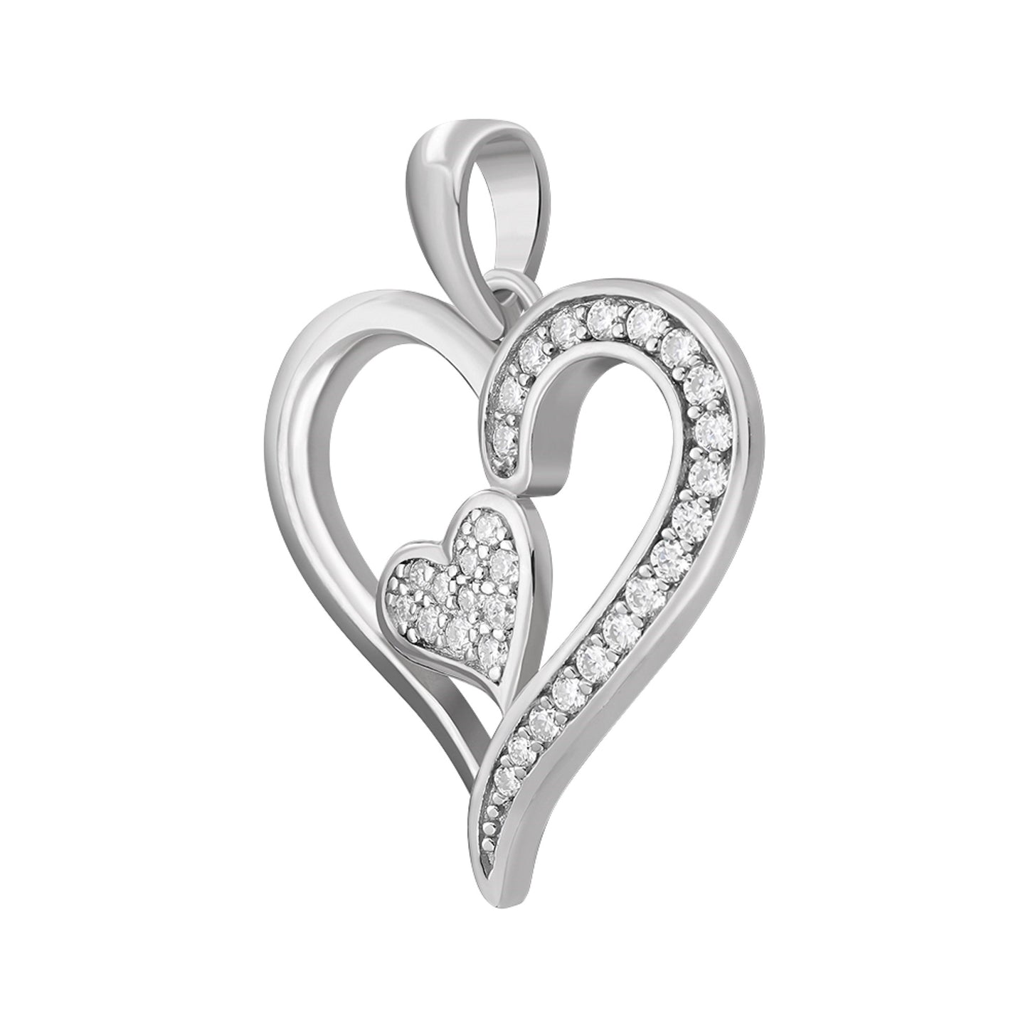 Sterling Silver Round Moissanite Double Heart Designer Pendant RP 1/4 Cttw