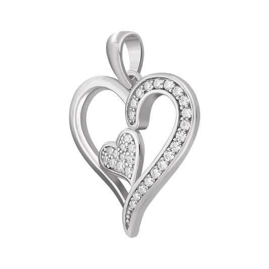 Sterling Silver Round Moissanite Double Heart Designer Pendant RP 1/4 Cttw