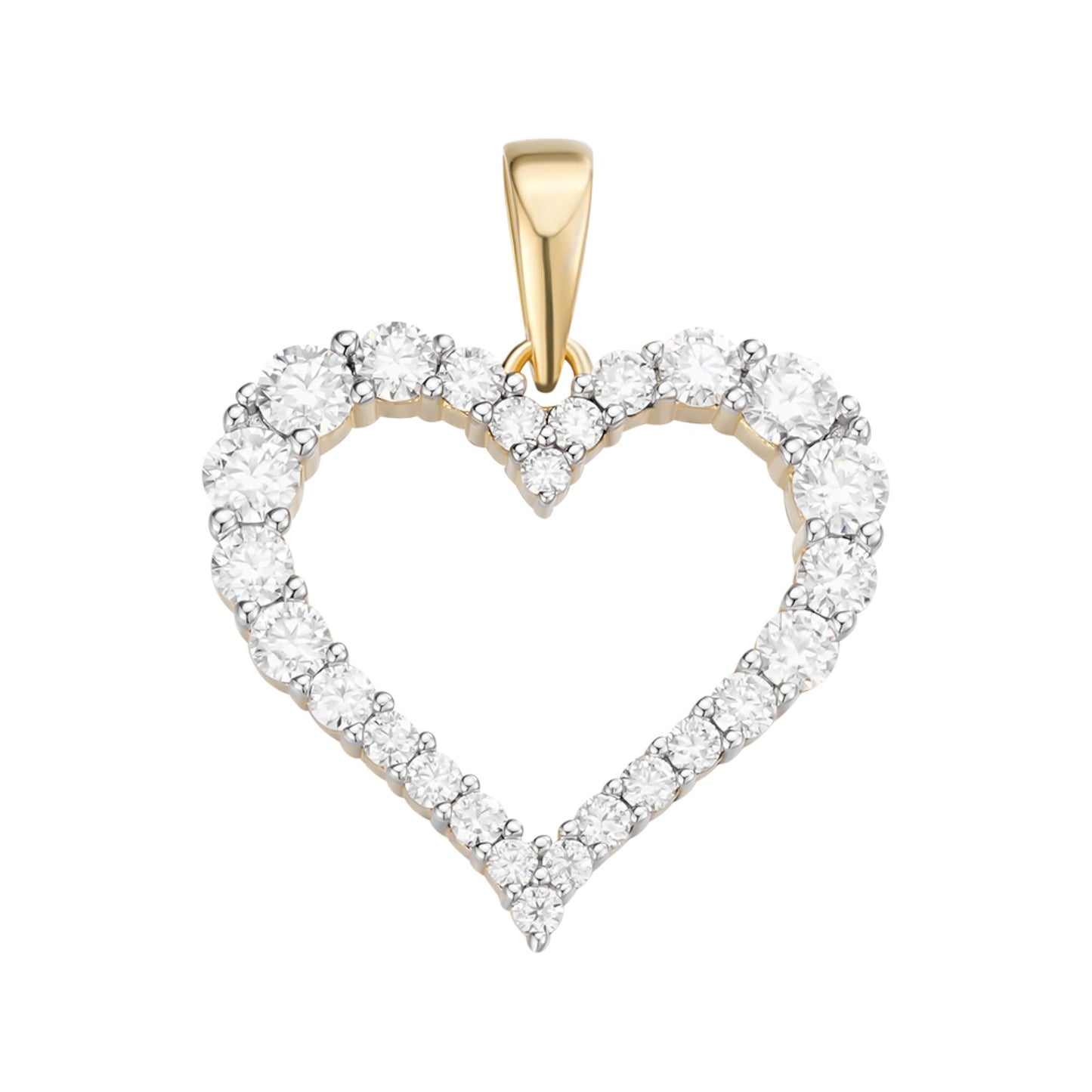 Sterling Silver Round Moissanite Single Row Heart Designer Pendant Rhodium Plated & Gold Plated 1-1/4 CT