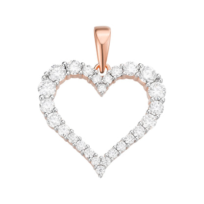 Sterling silver moissanite heart pendant with a rose gold accent, perfect for romantic gifts