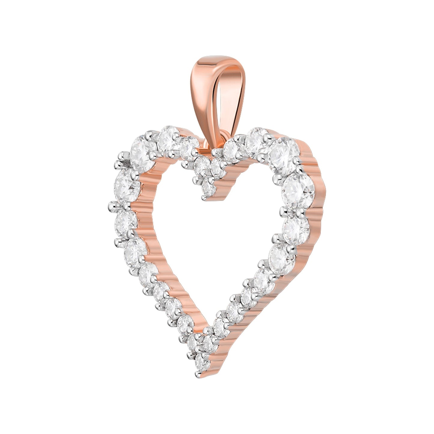 Sterling Silver Round Moissanite Single Row Heart Designer Pendant RP+PP 1-1/4 Cttw