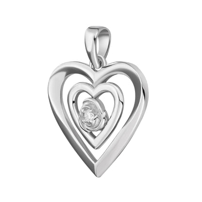 Sterling silver heart pendant featuring a nested heart design with a polished finish