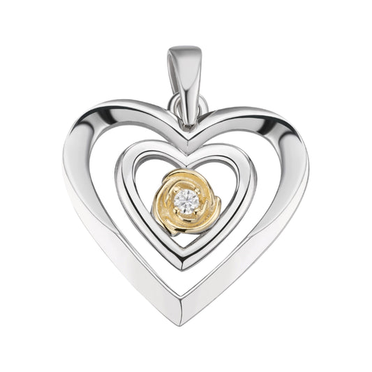 Sterling Silver Round Moissanite Solitaire Heart Designer Pendant Rhodium Plated & Gold Plated 1/10 CT