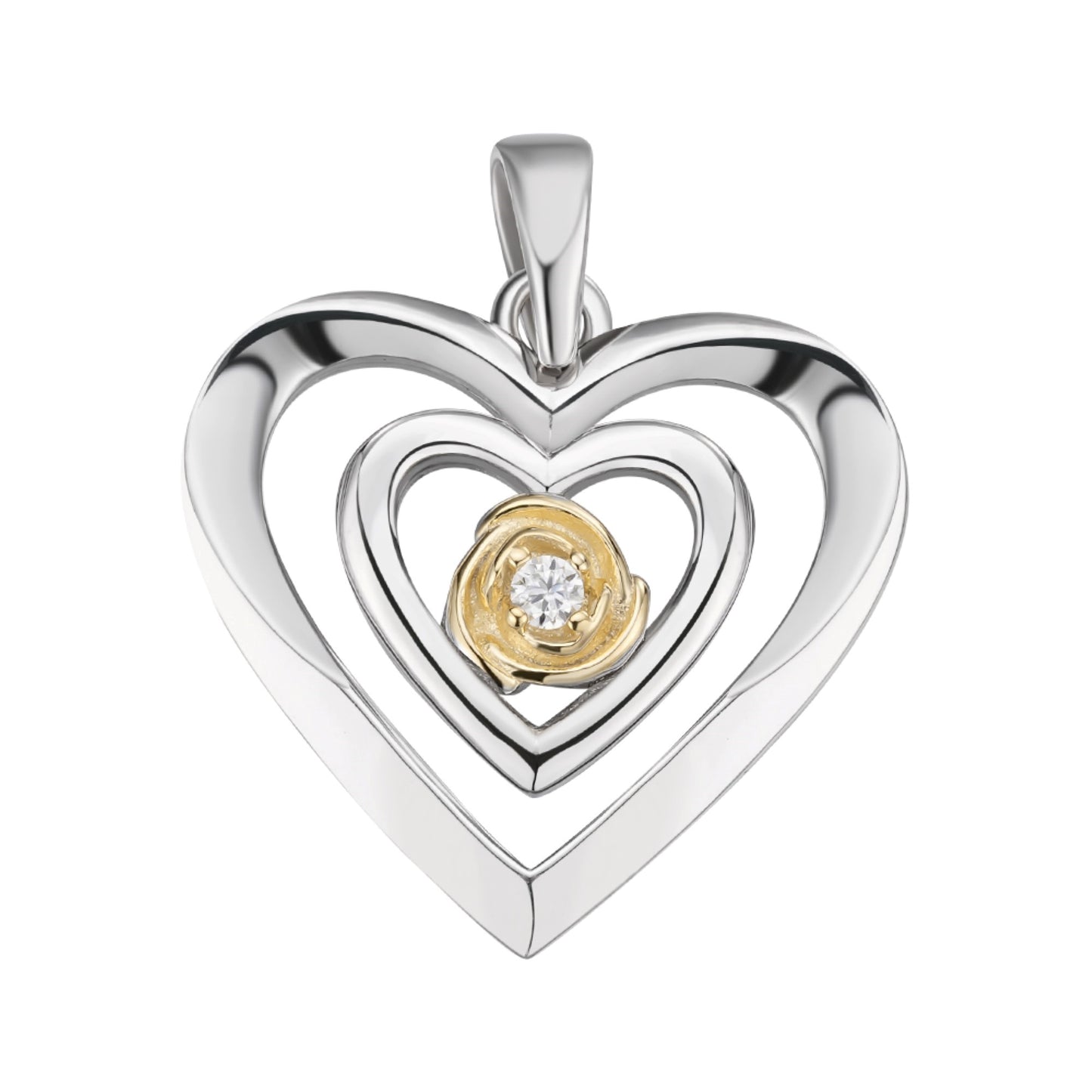 Sterling Silver Round Moissanite Solitaire Heart Designer Pendant RP+GP 1/10 Cttw