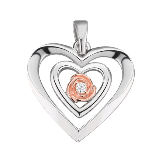Sterling Silver Round Moissanite Solitaire Heart Designer Pendant RP+PP 1/10 Cttw